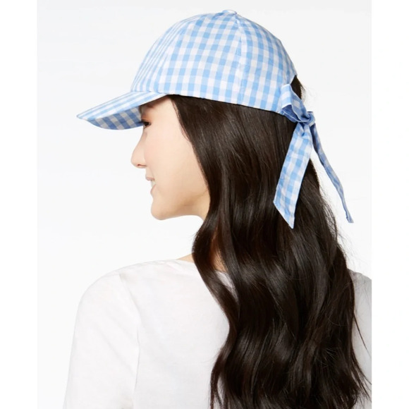 INC International Concepts Accessories - Inc Gingham Bow-Back Baseball Cap (Light Blue)